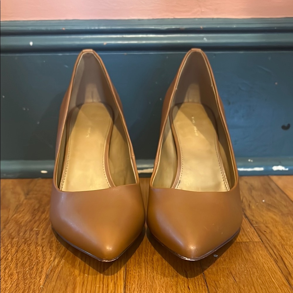 Tan Leather Heels with Pointed Toe and Moderate Heel